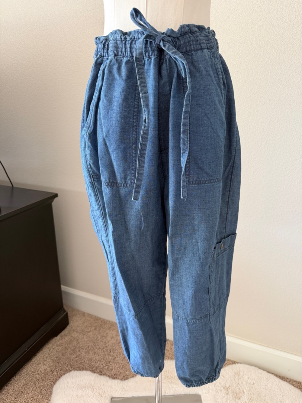 Anthropologie Blue Drawstring Denim Jogger Pants